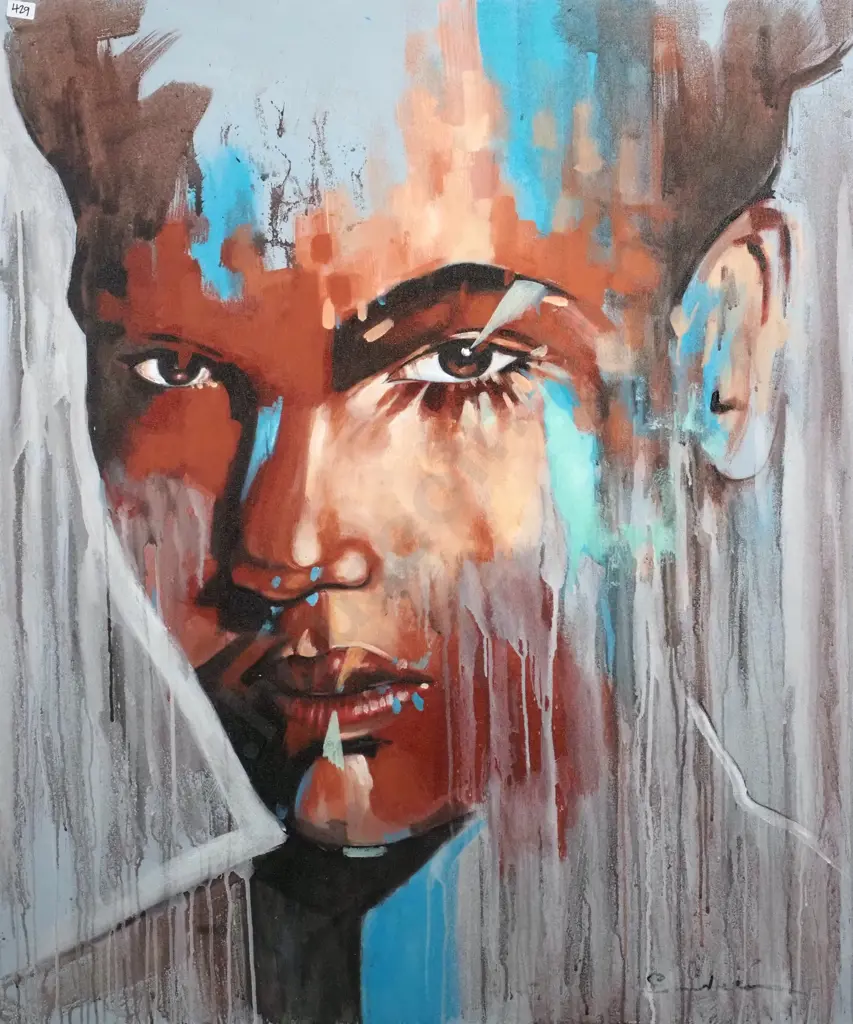 Artist Indecipherable : Large Stretched Canvas, Ice Face. Image 1++