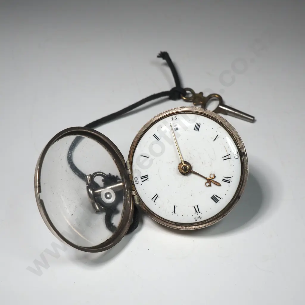 Impressive Antique Sterling Silver Pair Case Key Wind Pocketwatch Image 1++