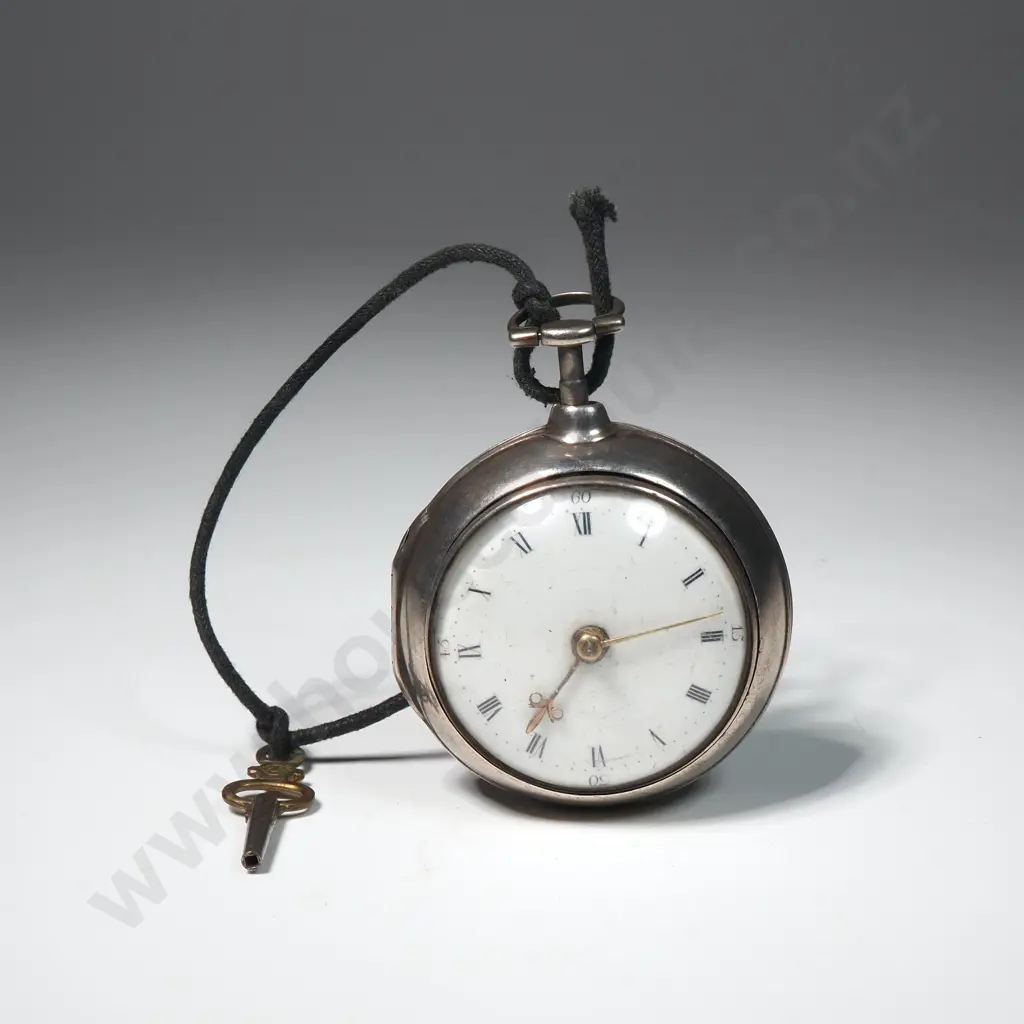 Impressive Antique Sterling Silver Pair Case Key Wind Pocketwatch Image 1++