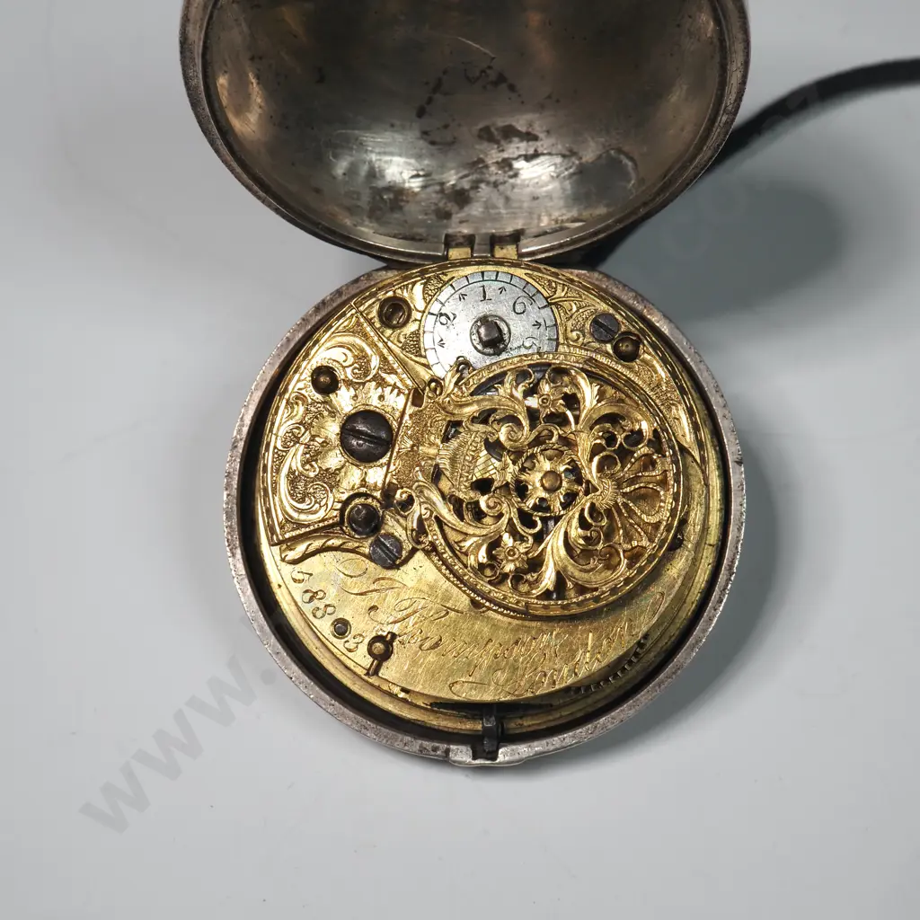 Impressive Antique Sterling Silver Pair Case Key Wind Pocketwatch Image 1++