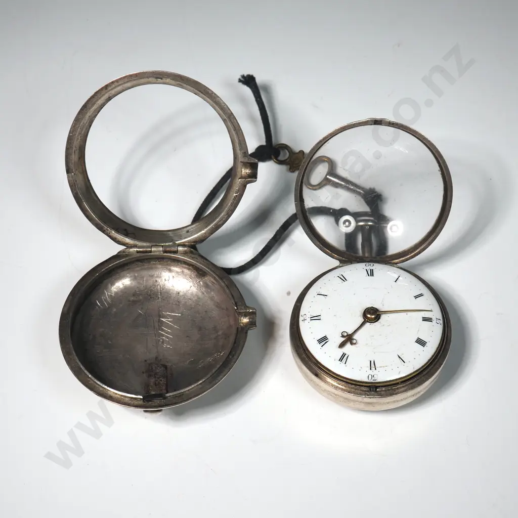 Impressive Antique Sterling Silver Pair Case Key Wind Pocketwatch Image 1++