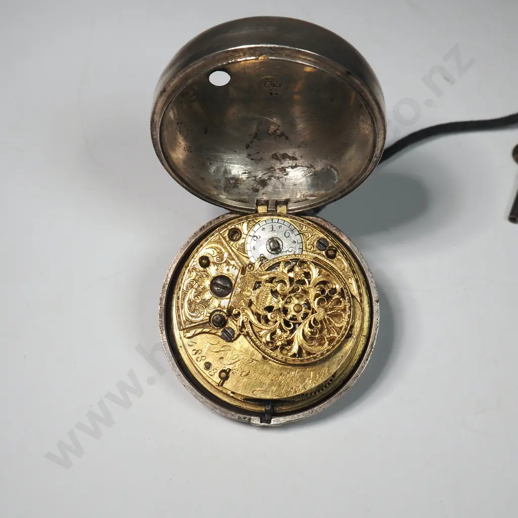 Impressive Antique Sterling Silver Pair Case Key Wind Pocketwatch Image 1++
