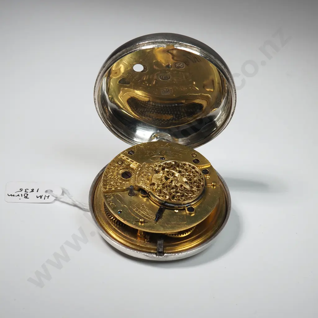 1835 Sterling Silver Pair Case Pocket Watch by Robt Lowe Preston Image 1++