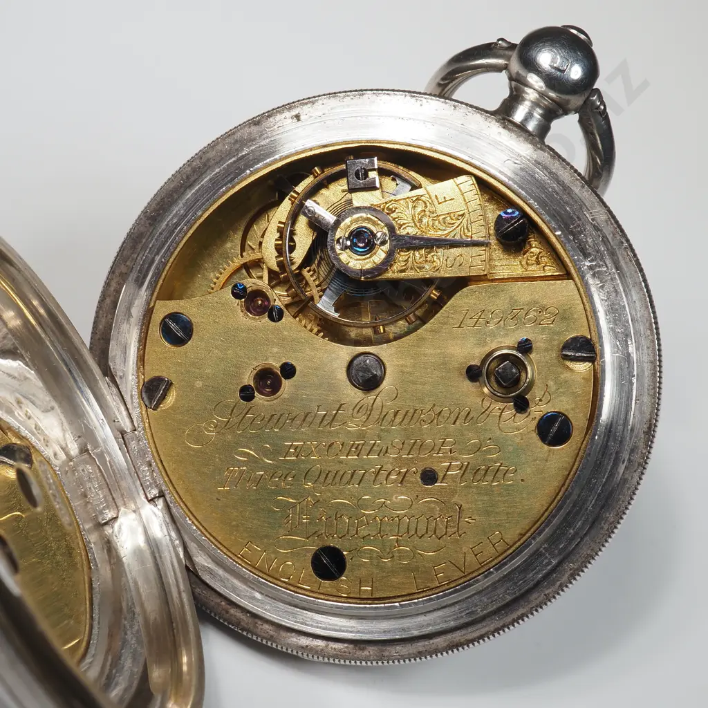 Sterling Silver English Fusee Lever Pocket Watch, Retailed by Stewart Dawson, Liverpool Image 1++
