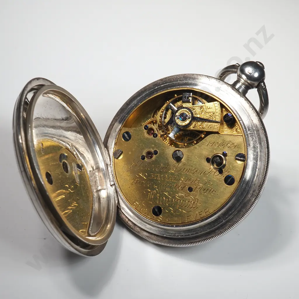 Sterling Silver English Fusee Lever Pocket Watch, Retailed by Stewart Dawson, Liverpool Image 1++