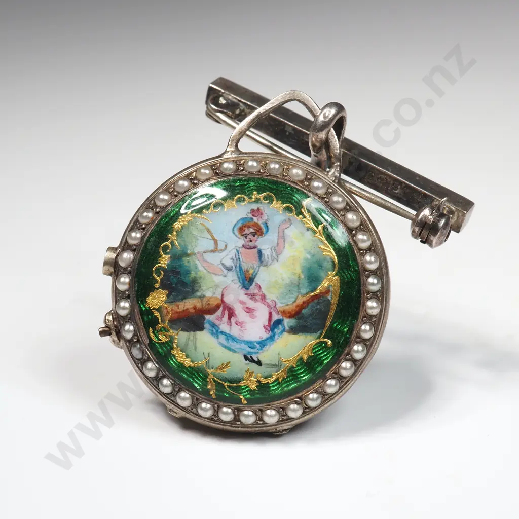 Exquisite Seed Pearl & Hand Painted Enamel Suspended Pocket Watch A/F Image 1++