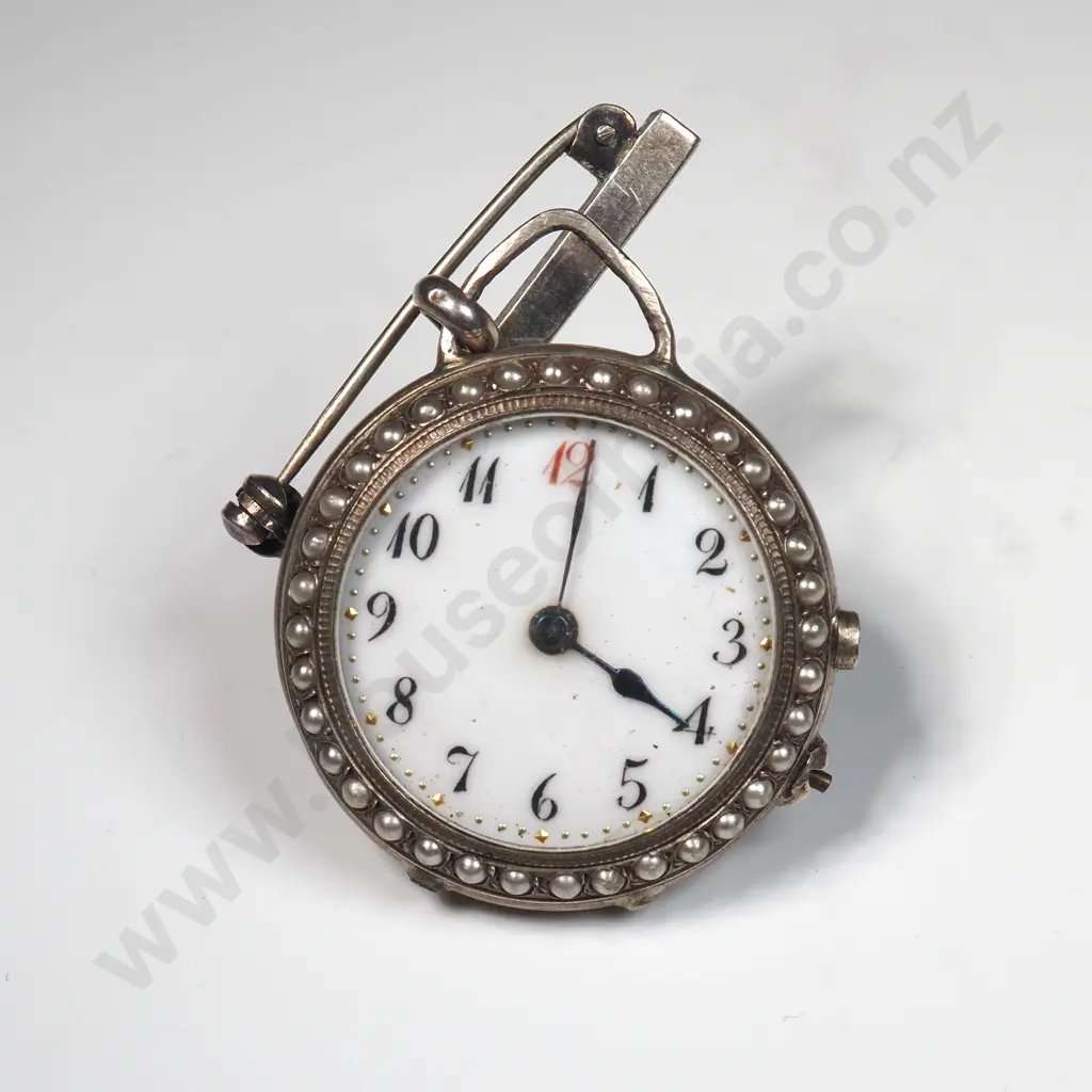 Exquisite Seed Pearl & Hand Painted Enamel Suspended Pocket Watch A/F Image 1++