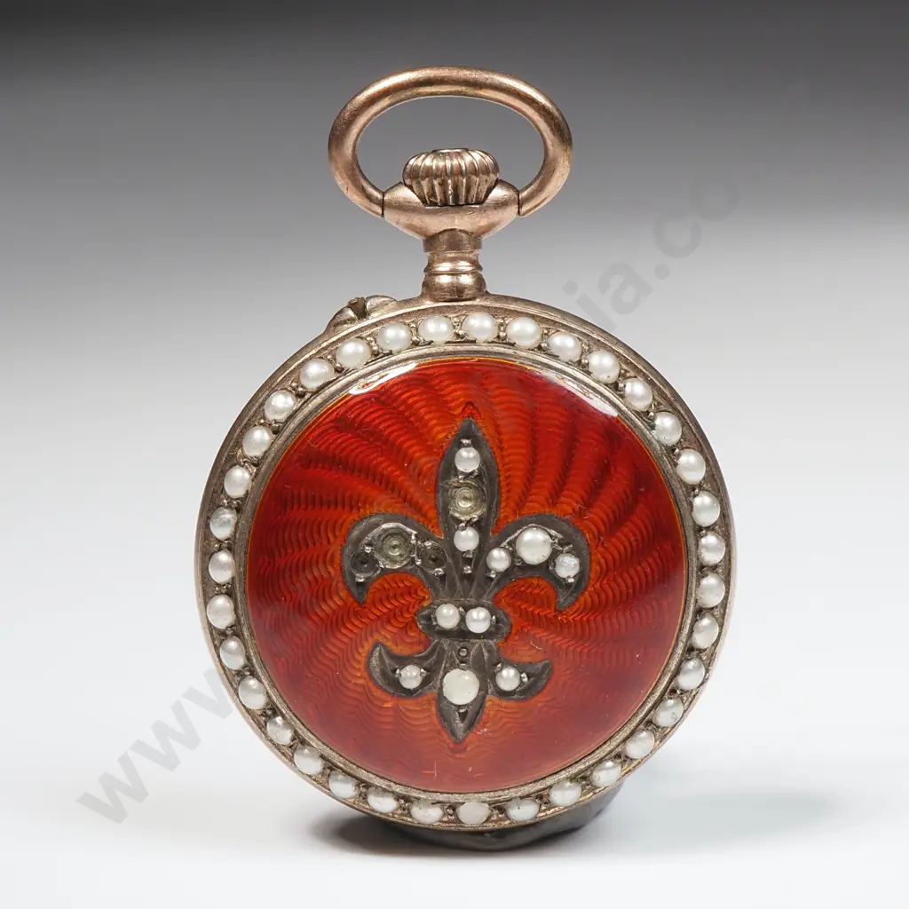 Gilt & Enamel Pocket Watch w Seed Pearls A/F Image 1++