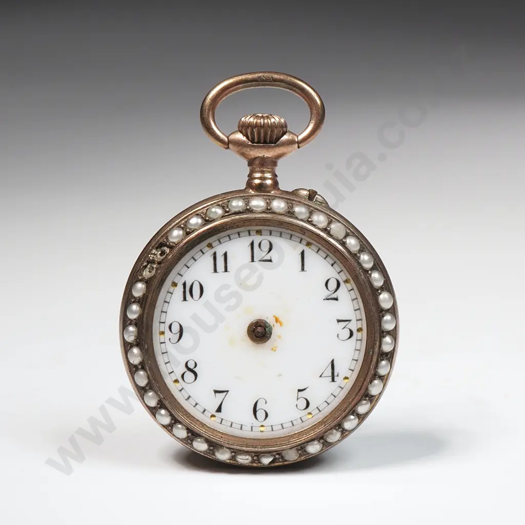 Gilt & Enamel Pocket Watch w Seed Pearls A/F Image 1++