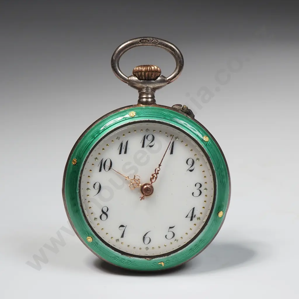 Antique Sterling Silver Gilt & Enamel Fob Watch Image 1++