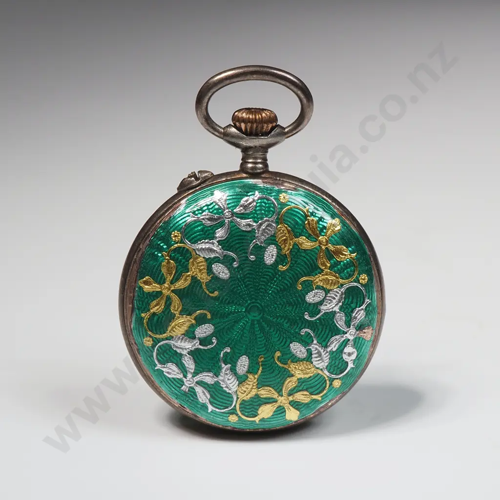 Antique Sterling Silver Gilt & Enamel Fob Watch Image 1++