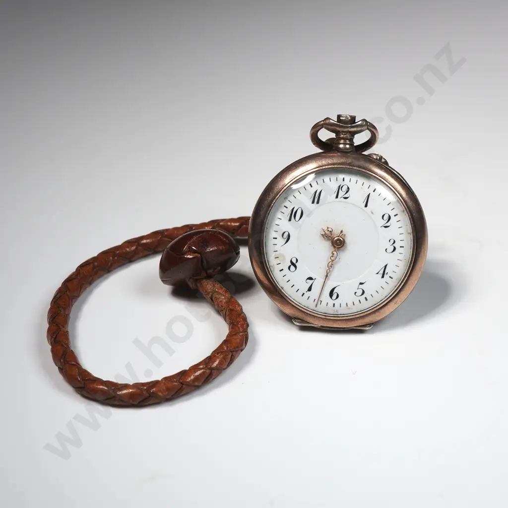 Ladies Sterling Silver & Gilt Pocket Watch on Plaited Leather Image 1++