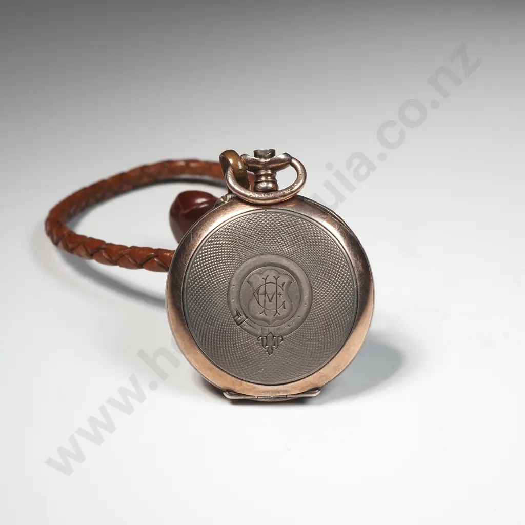 Ladies Sterling Silver & Gilt Pocket Watch on Plaited Leather Image 1++