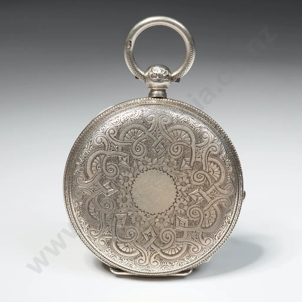 Sterling Silver Ladies Engraved Pocket Watch.  Image 1++