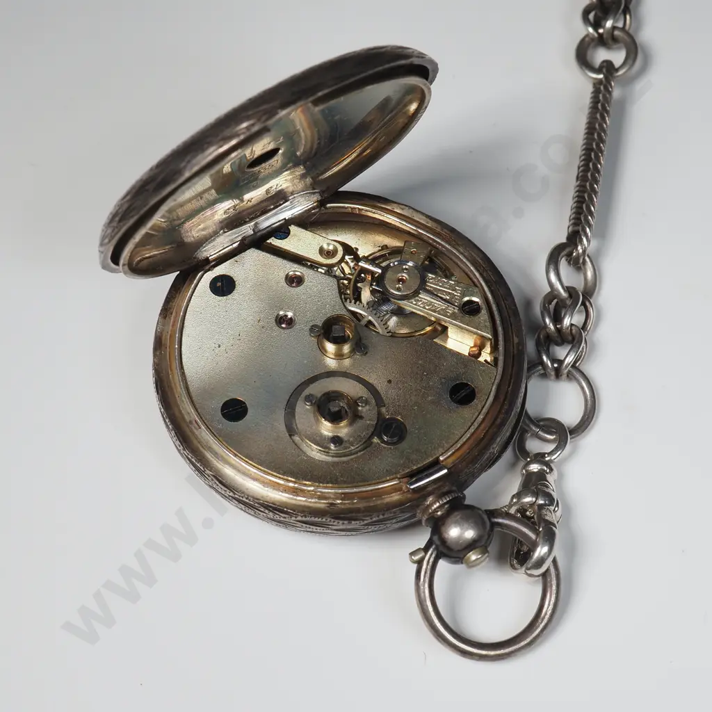 Sterling SIlver Pocket Watch on Silver Fancy Link Chain Image 1++