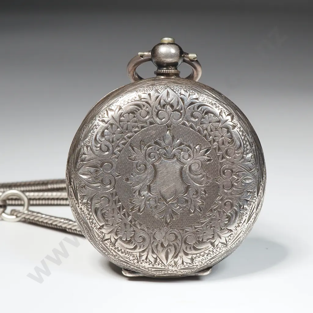 Sterling SIlver Pocket Watch on Silver Fancy Link Chain Image 1++