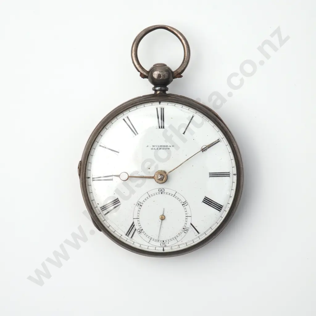 Sterling SIlver Open Face Pocket Watch w Key - J Muirhead Glasgow Image 1++