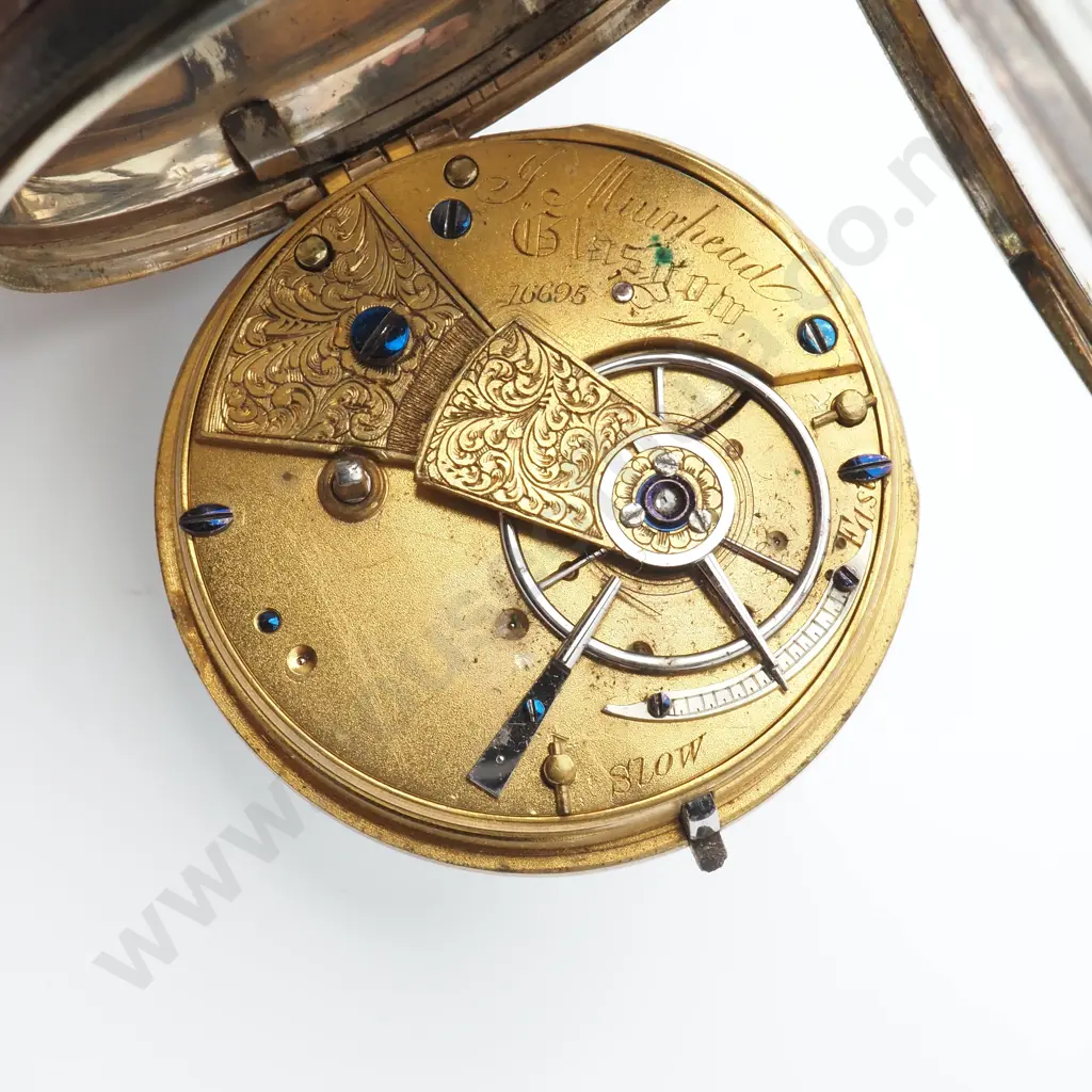 Sterling SIlver Open Face Pocket Watch w Key - J Muirhead Glasgow Image 1++
