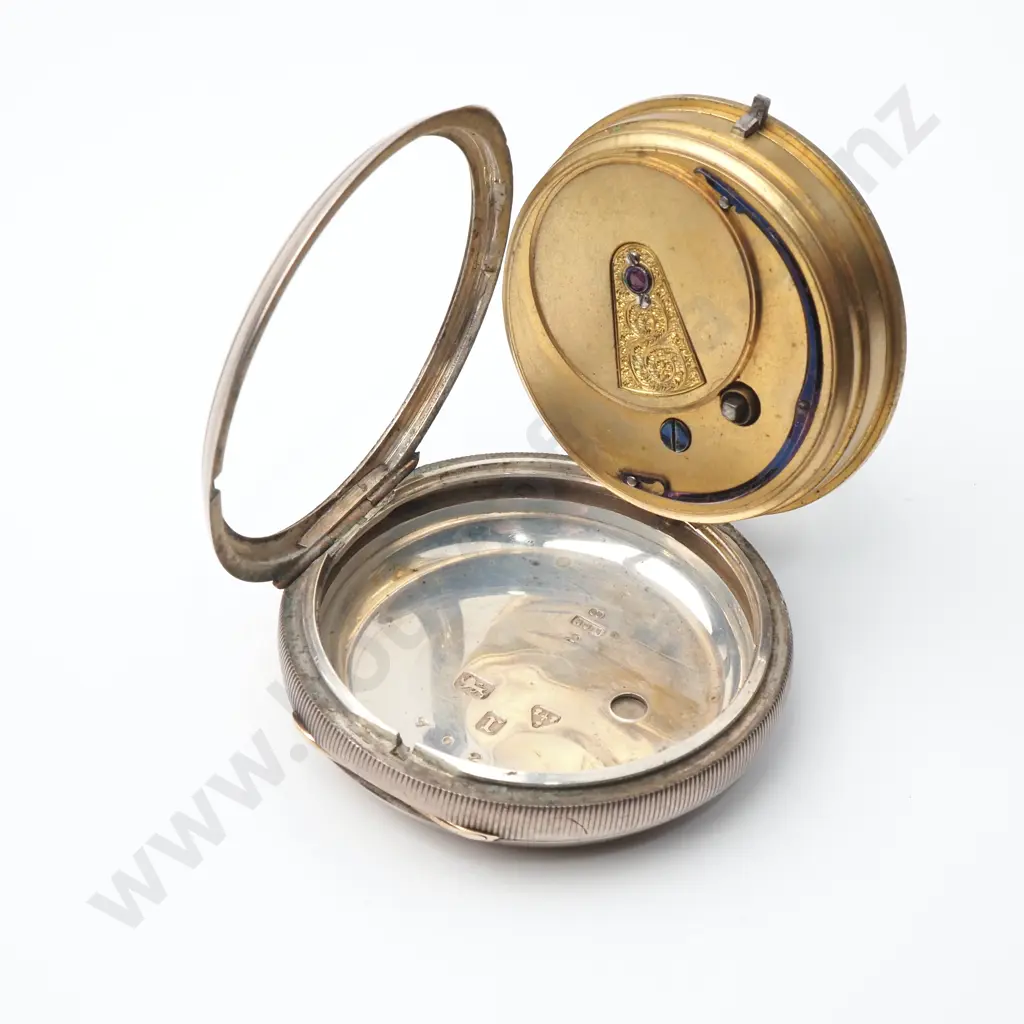 Sterling Silver English Fusee Lever Open Face Pocket Watch Image 1++