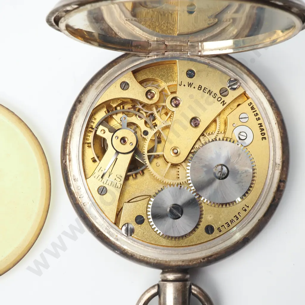 Antique Cased Sterling Silver Benson Pocket Watch Image 1++