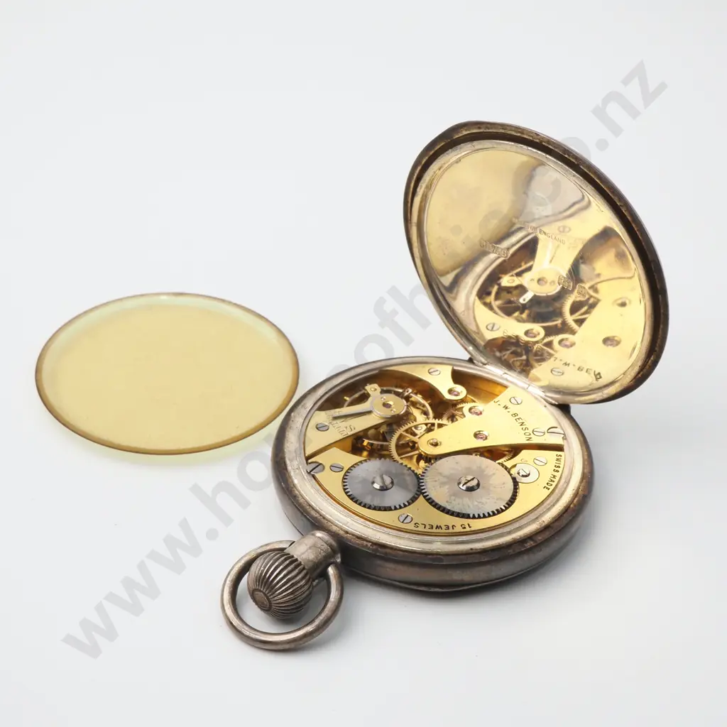 Antique Cased Sterling Silver Benson Pocket Watch Image 1++