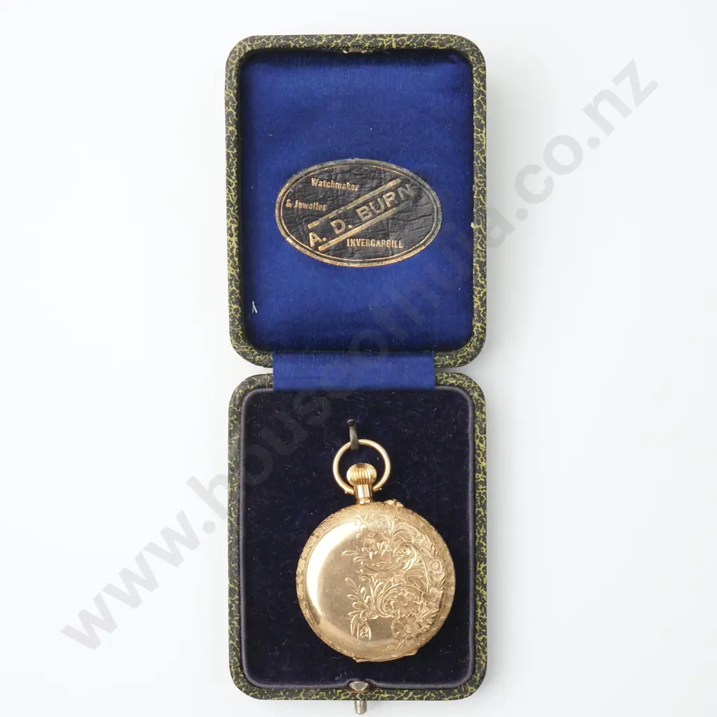 Antique 9ct Gold Pocket Watch in Invercargill Retailer Case Image 1++