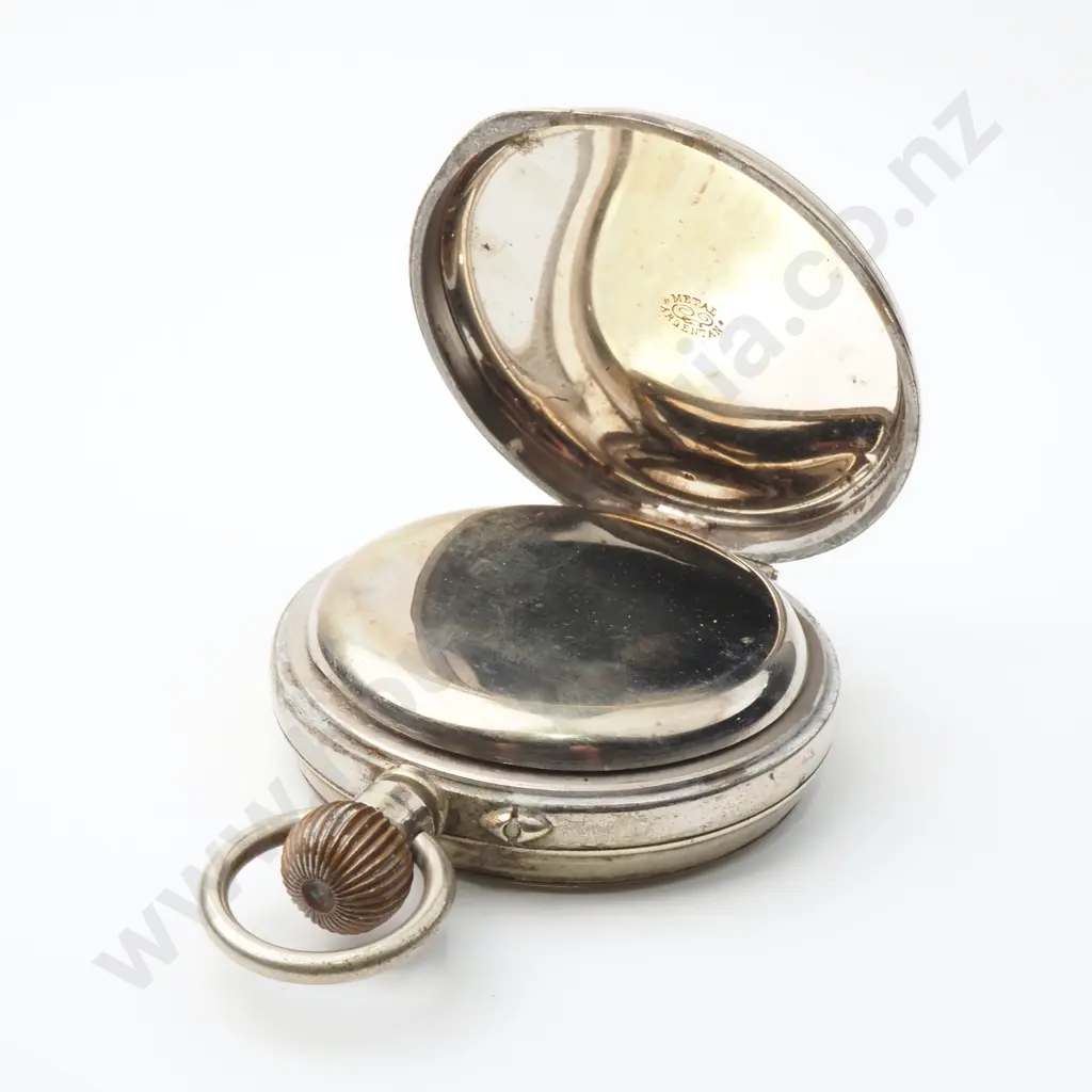 Huge Stainless Steel Stem Wind Open Face Rail Road Pocketwatch Image 1++