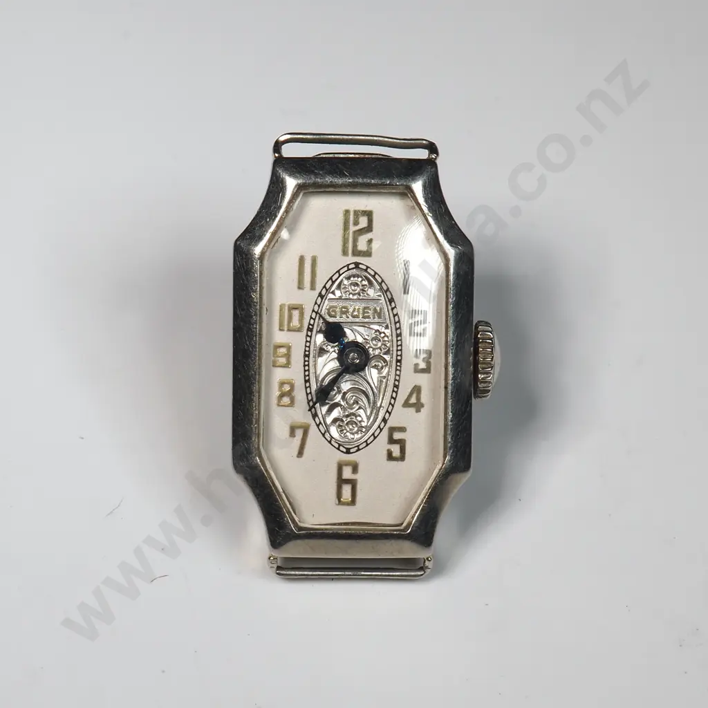 Vintage 14ct White Gold Art Deco Gruen Ladies Wristwatch Image 1++