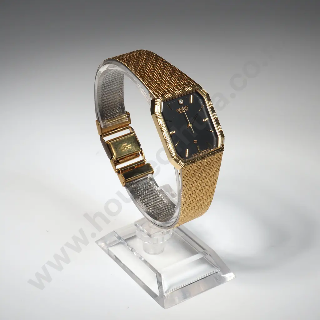 Gold-Plated Tank Style Orient Quartz Wristwatch Image 1++