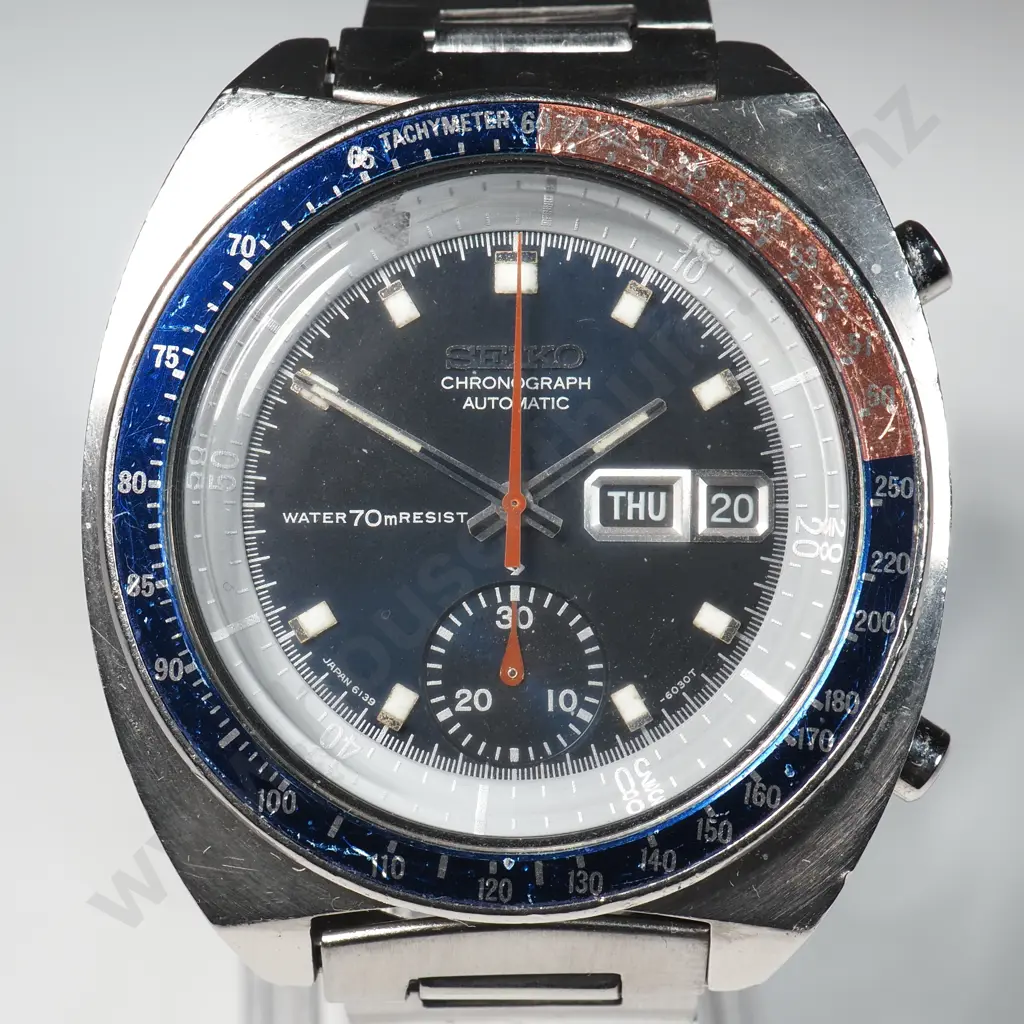 Vintage Seiko Automatic Chronograph - Black Faced Pogue w Genuine Z Bracelet Image 1++