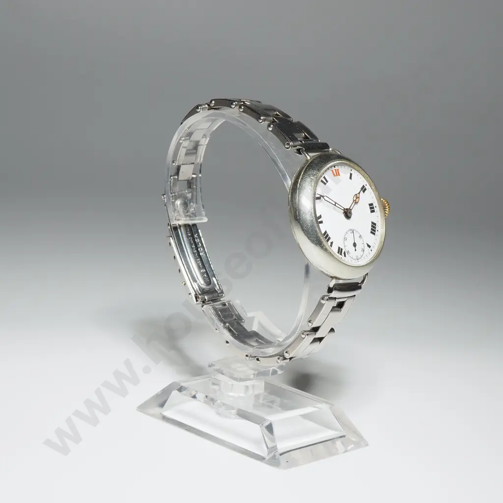 Vintage Rolex  Silver  Trench Wristwatch w White Dial & Roman Numerals Image 1++