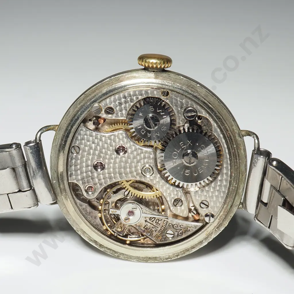 Vintage Rolex  Silver  Trench Wristwatch w White Dial & Roman Numerals Image 1++