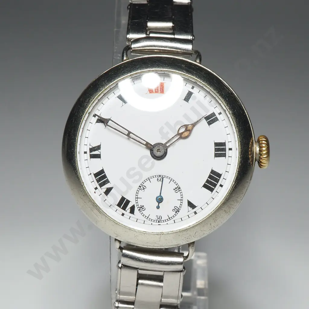 Vintage Rolex  Silver  Trench Wristwatch w White Dial & Roman Numerals Image 1++
