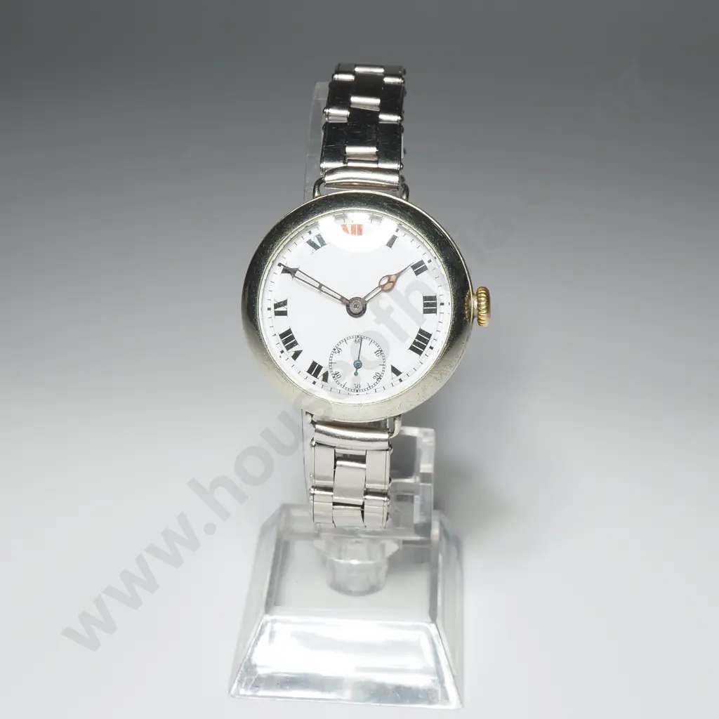 Vintage Rolex  Silver  Trench Wristwatch w White Dial & Roman Numerals Image 1++
