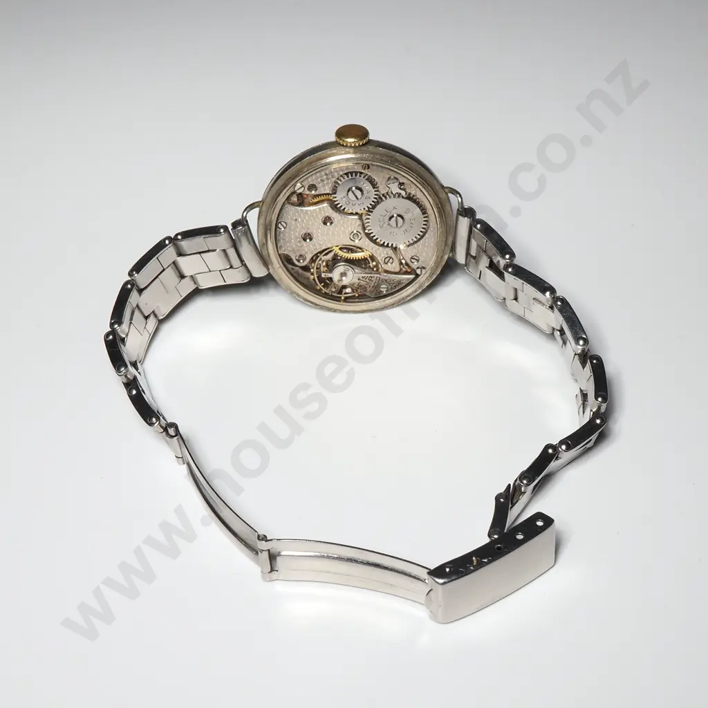 Vintage Rolex  Silver  Trench Wristwatch w White Dial & Roman Numerals Image 1++