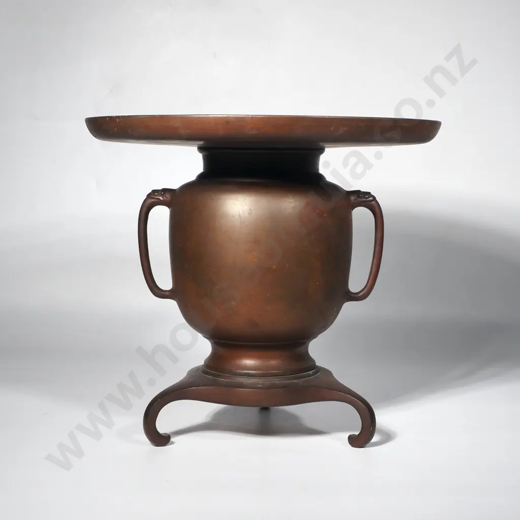 Japanese Bronze  Usubata Vase, Designed for Ikebana Flower Arranging w Globular Body & Relief Scenes Image 1++