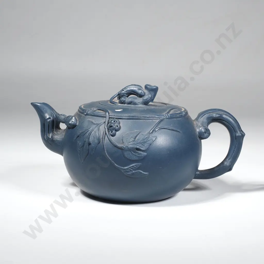Vintage Yixing Clay Zisha Teapot - Vine & Squirrel Image 1++