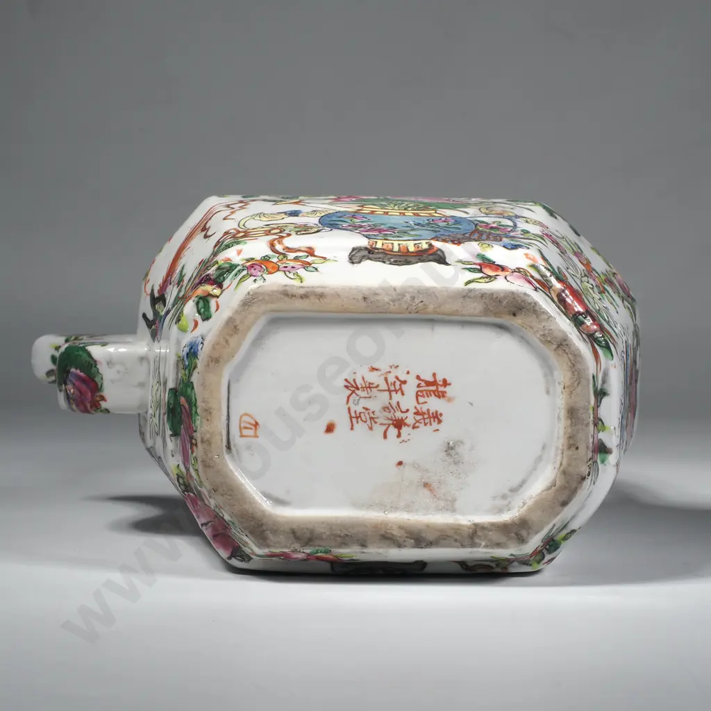 Chinese Hexagonal Painted Porcelain Famille Rose Teapot Image 1++