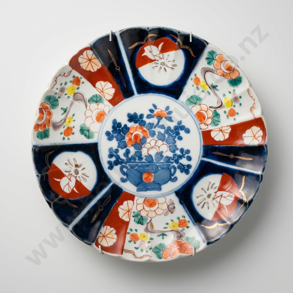 Vintage Japanese Imari Porcelain Plate in Underglaze Blue & Iron Red Image 1++