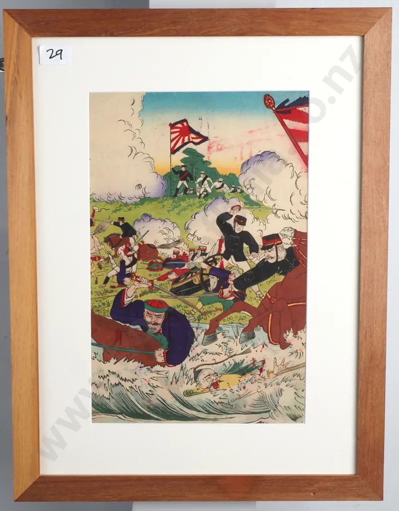 Watanabe Nobukazu- Military Battle Scene, Japanese Woodblock Print (Meiji Era) Image 1++