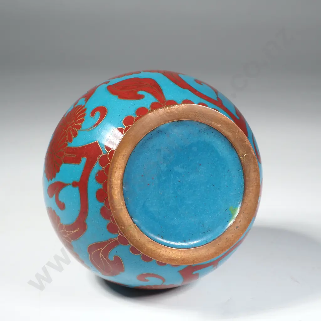 Vintage Chinese Cloisonne Enamel Vase w Floral Motifs Image 1++