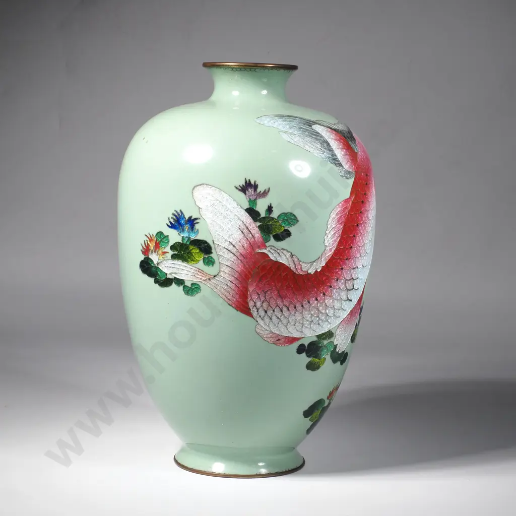 Antique Japanese Ginbari Cloisonne Vase - Featuring Koi Carp Image 1++