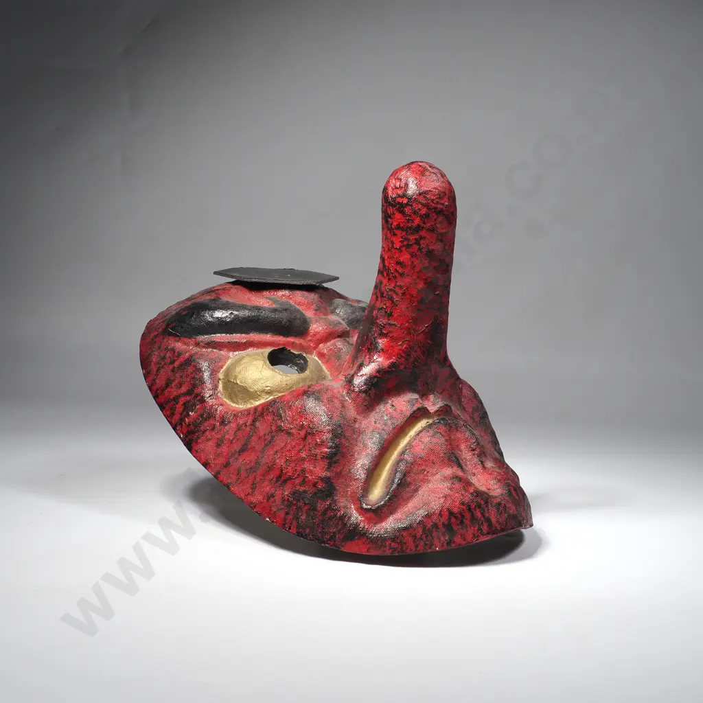Vintage Papier Mache & Lacquer Japanese Tengu Mask Red Long Nose Oni Demon Image 1++