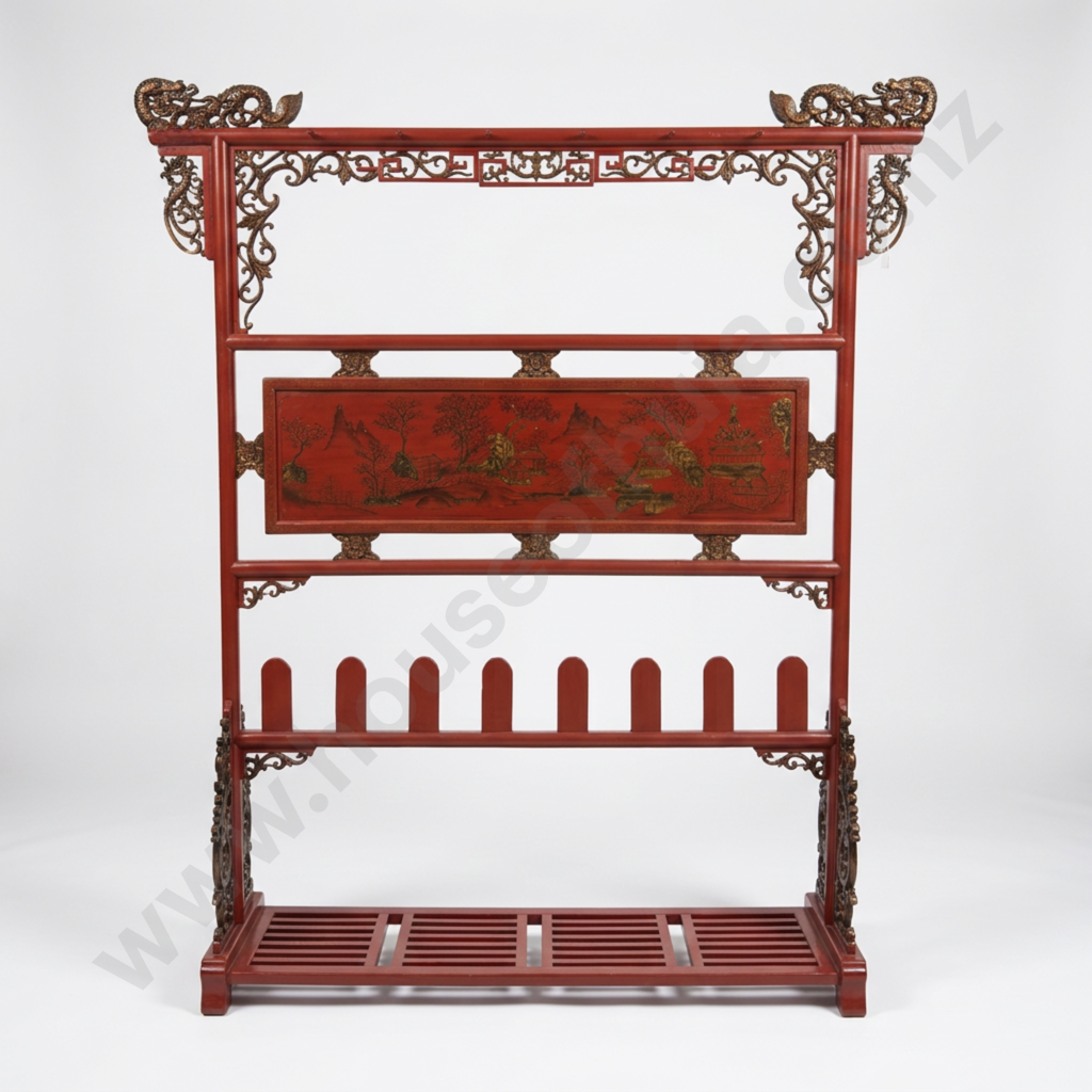 Vintage Red Lacquered Chinese Clothes Rack/Clothes Rack & Boot Stand Image 1++
