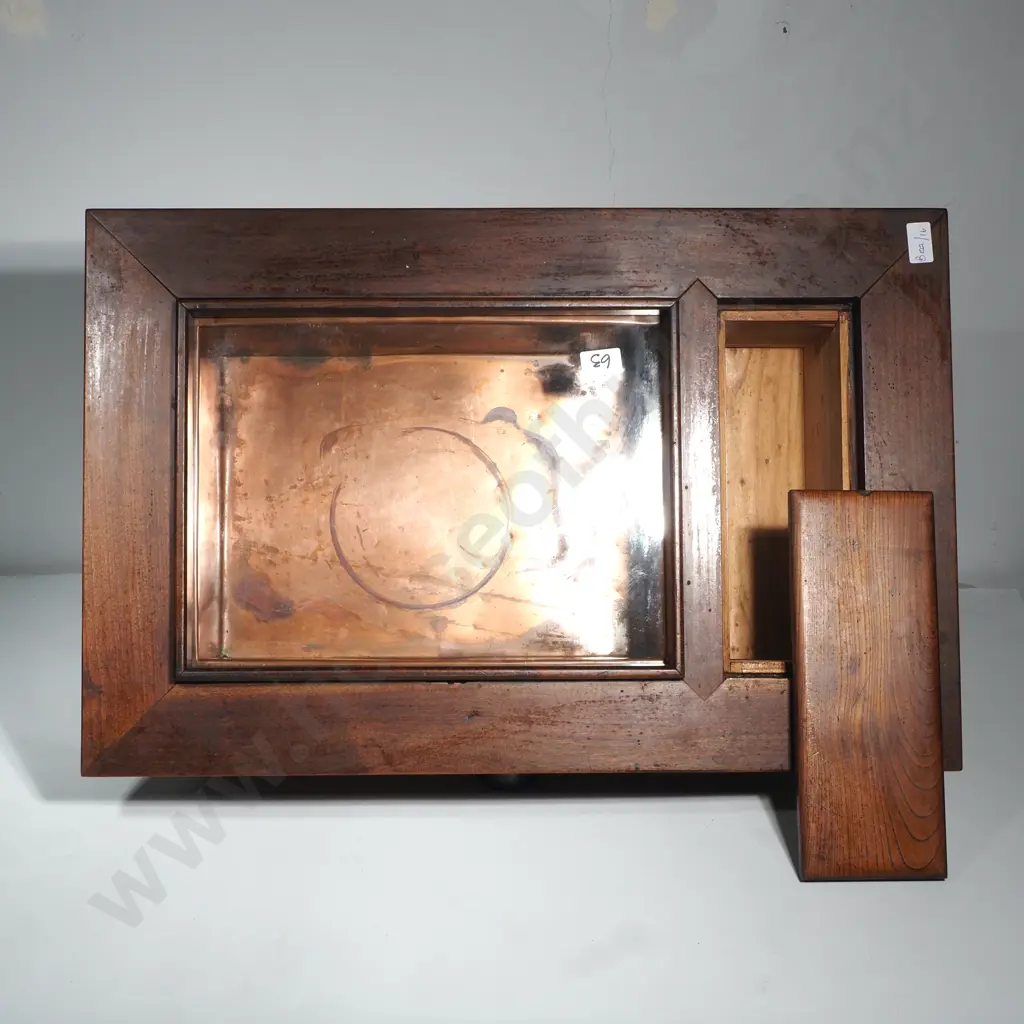 Japanese Elm Hibachi Table w Copper Lined Interior & Integrated Drawers Below Image 1++