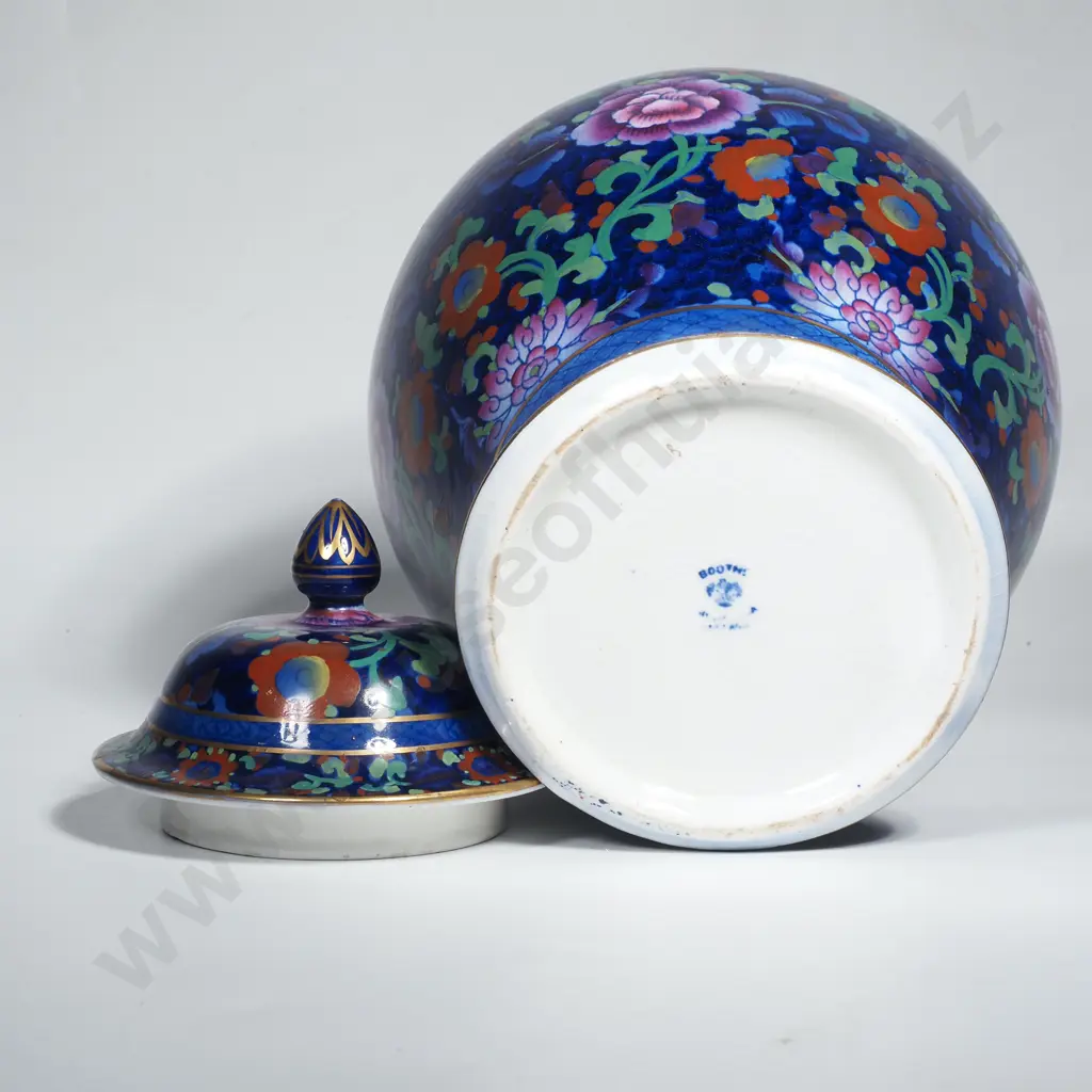 Large English Booths Jacobean Pattern Lidded Jar on a Cobalt Ground Image 1++