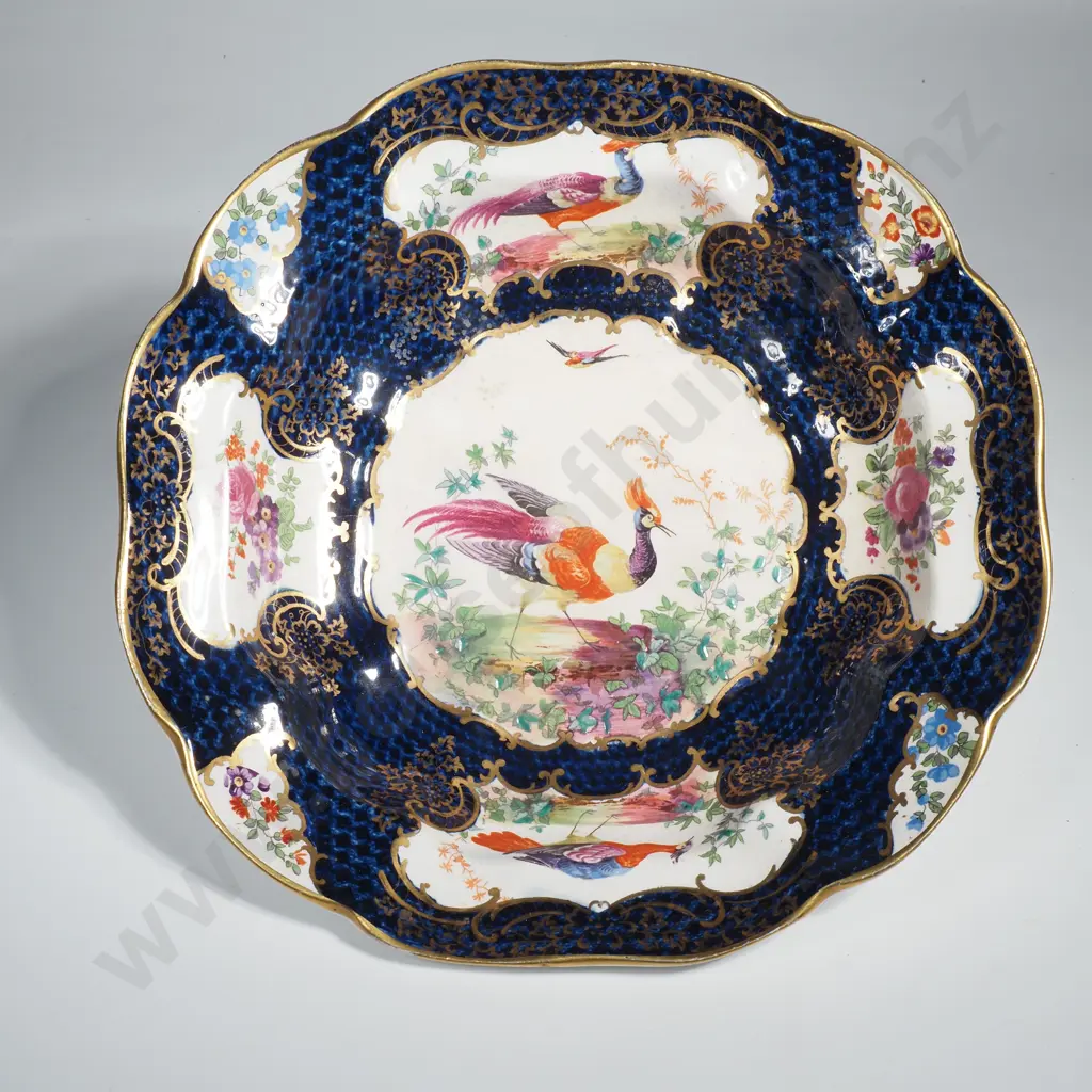 Booths Bowl w Chelsea Bird Decoration & Cobalt & Gold Rim Image 1++