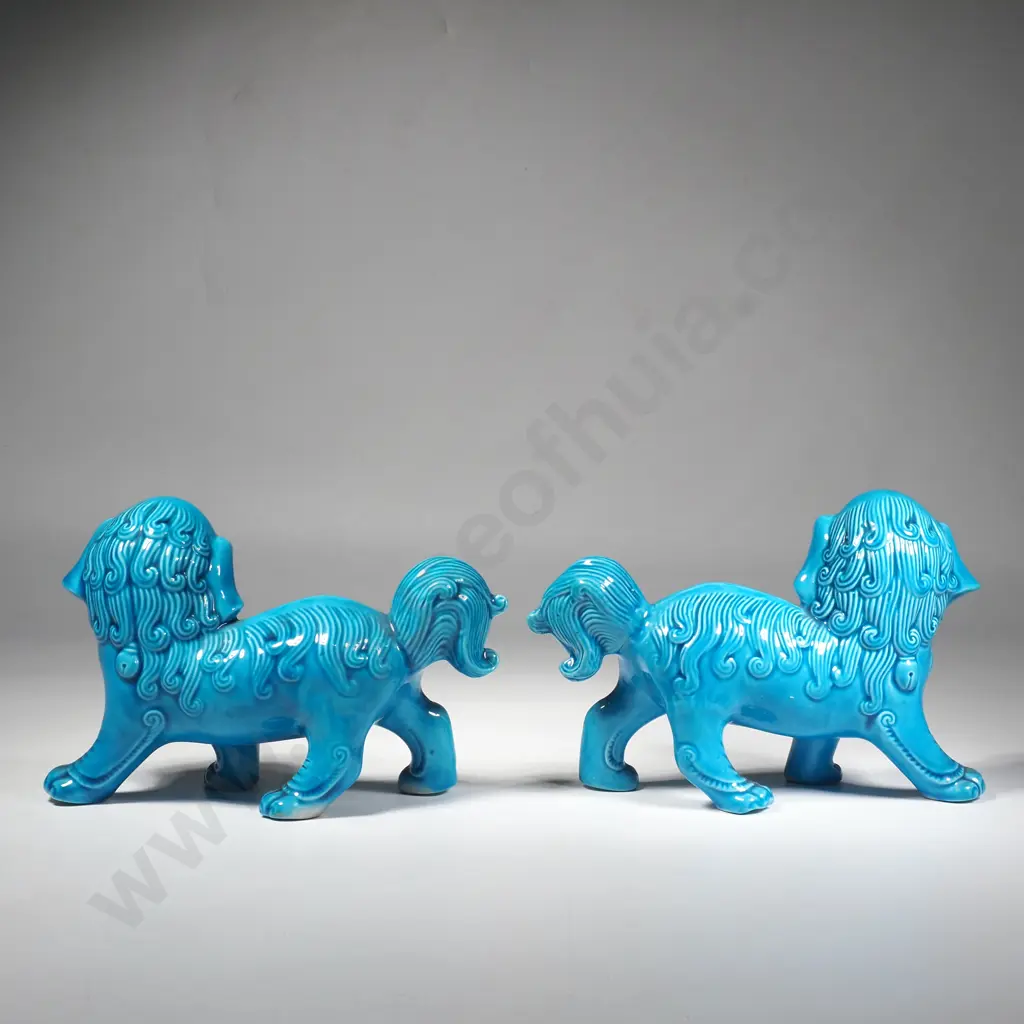 Vintage Chinese Turquoise Glazed Ceramic Foo Dogs x 2 Image 1++