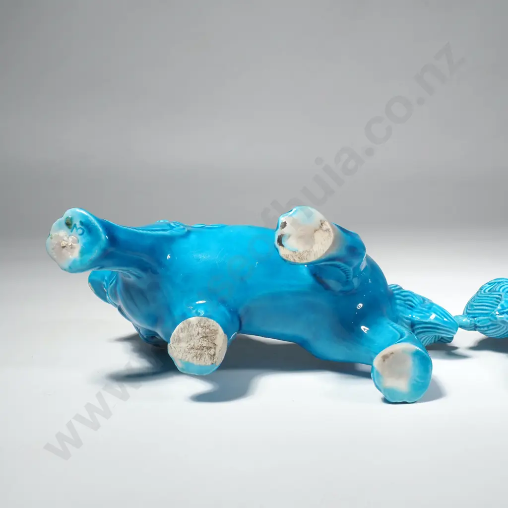 Vintage Chinese Turquoise Glazed Ceramic Foo Dogs x 2 Image 1++