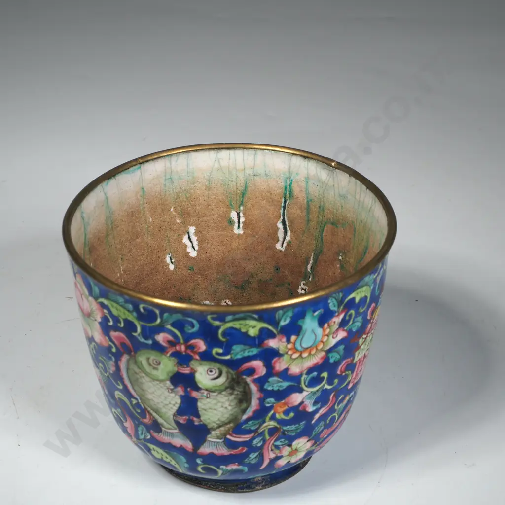 19th Century (Qing Dynasty) Beijing Enamel Lidded Container w Floral & Buddhist Element & Red Stone Finial Image 1++